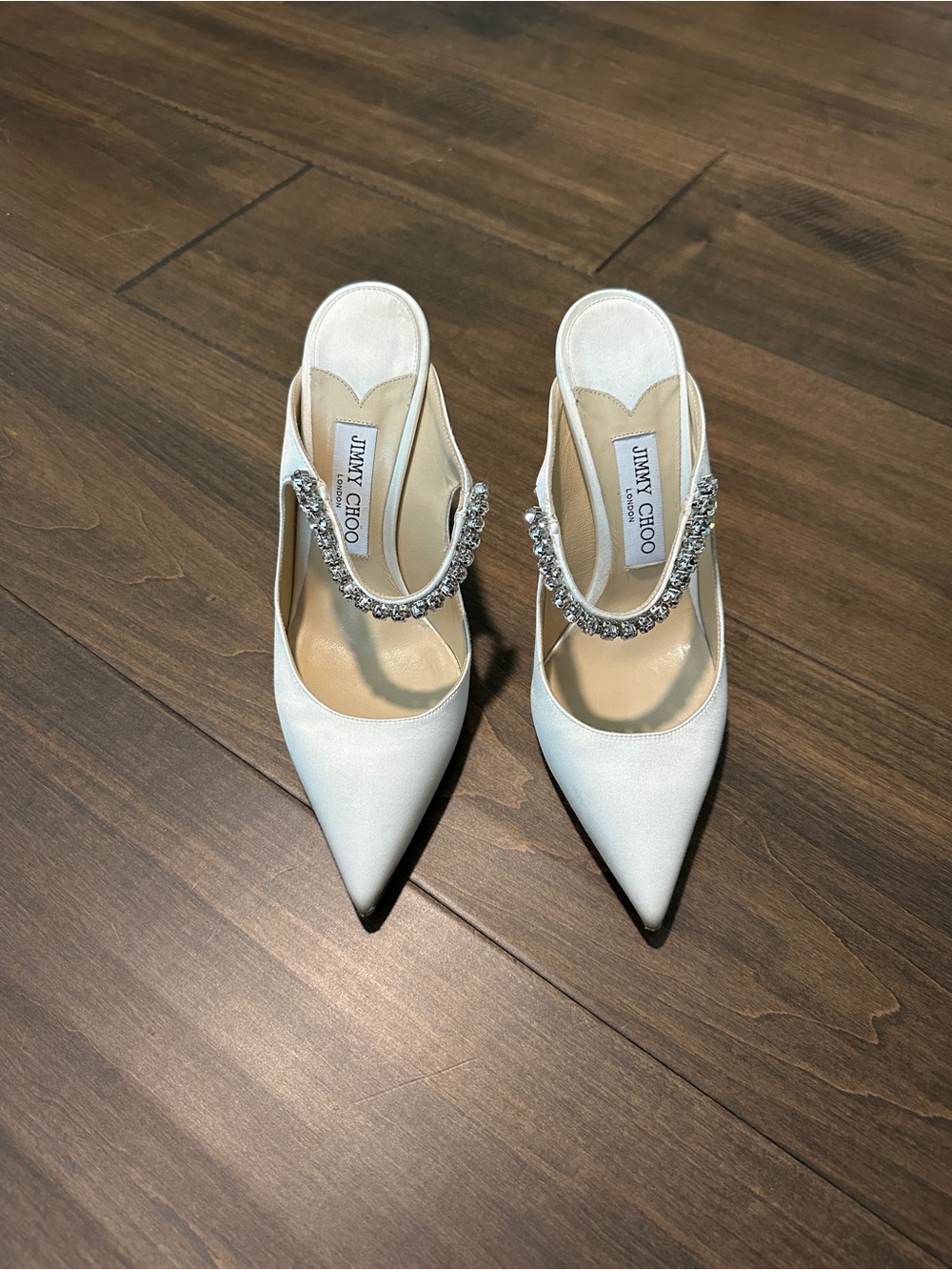 Jimmy Choo Bing 100 ivory satin heels